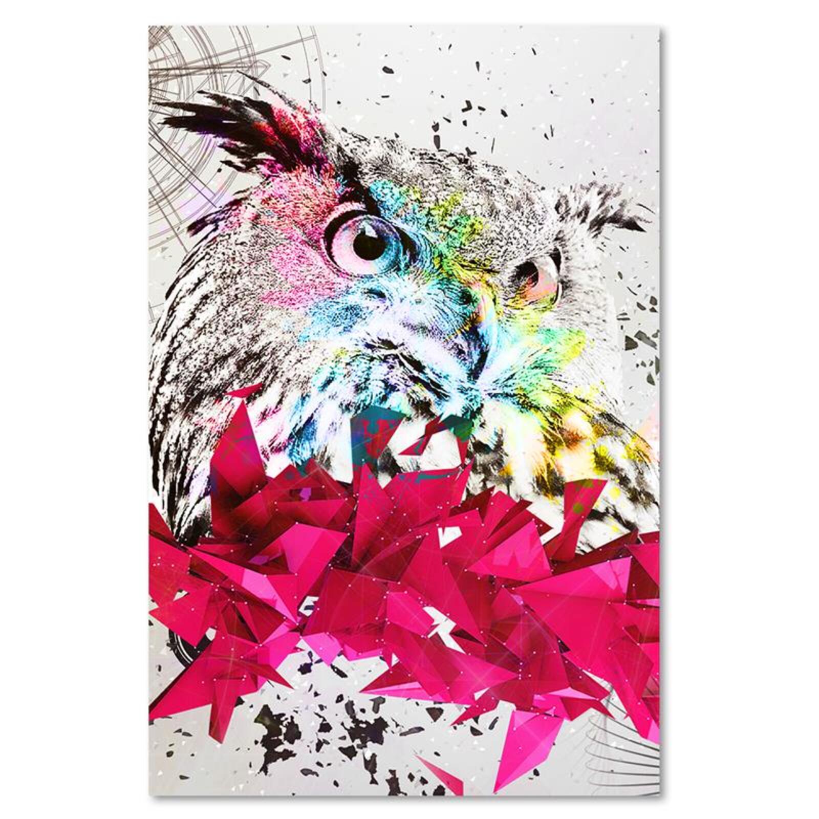 Tableau bois hibou rose géométrie - 30 x 40 cm - 2