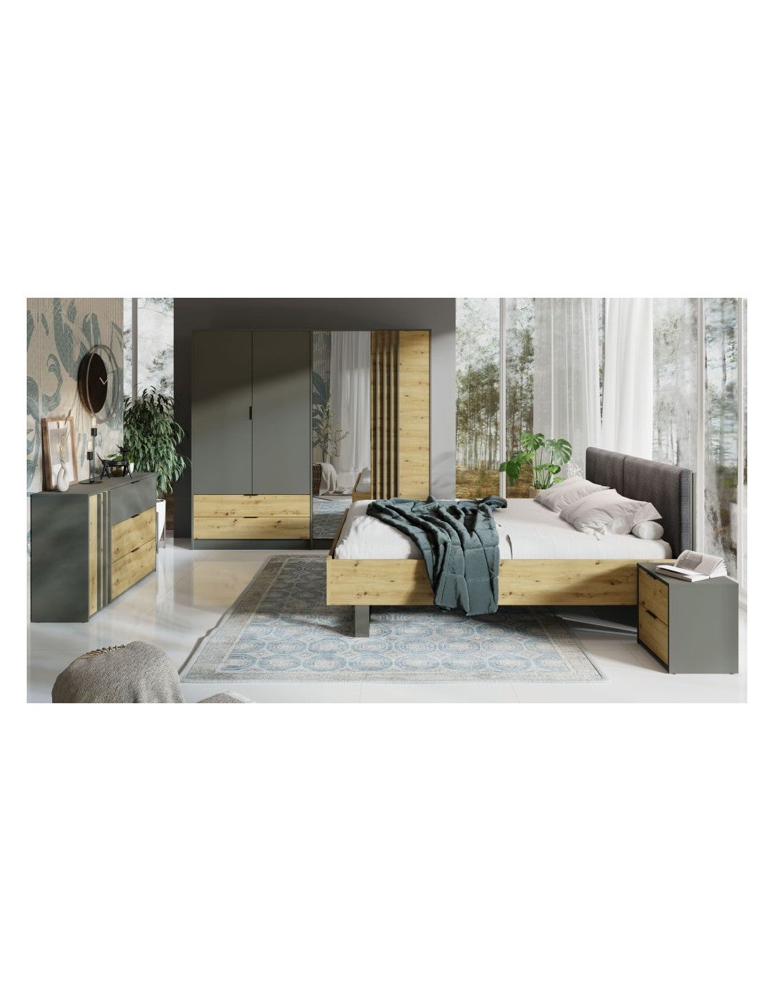 Chambre à Coucher Complète En Bois Clair – Lot De 5 Meubles – Occasion