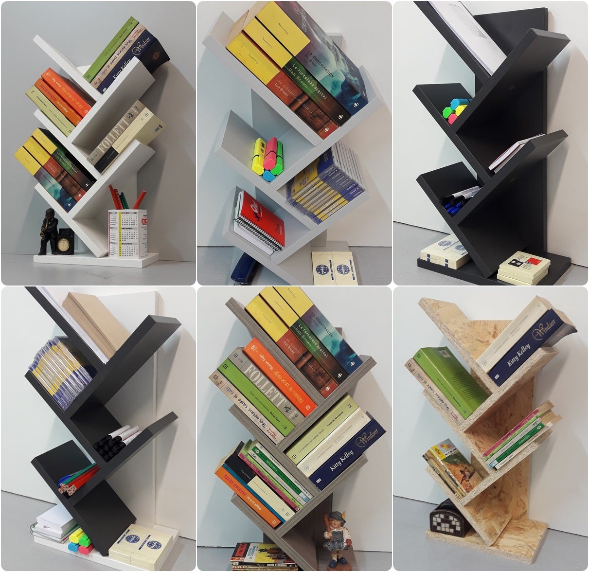 Árvore de mesa para estantes de madeira Mod. Livraria. Biblioteca. Henor. 30x61x18 cm. Branco - 7