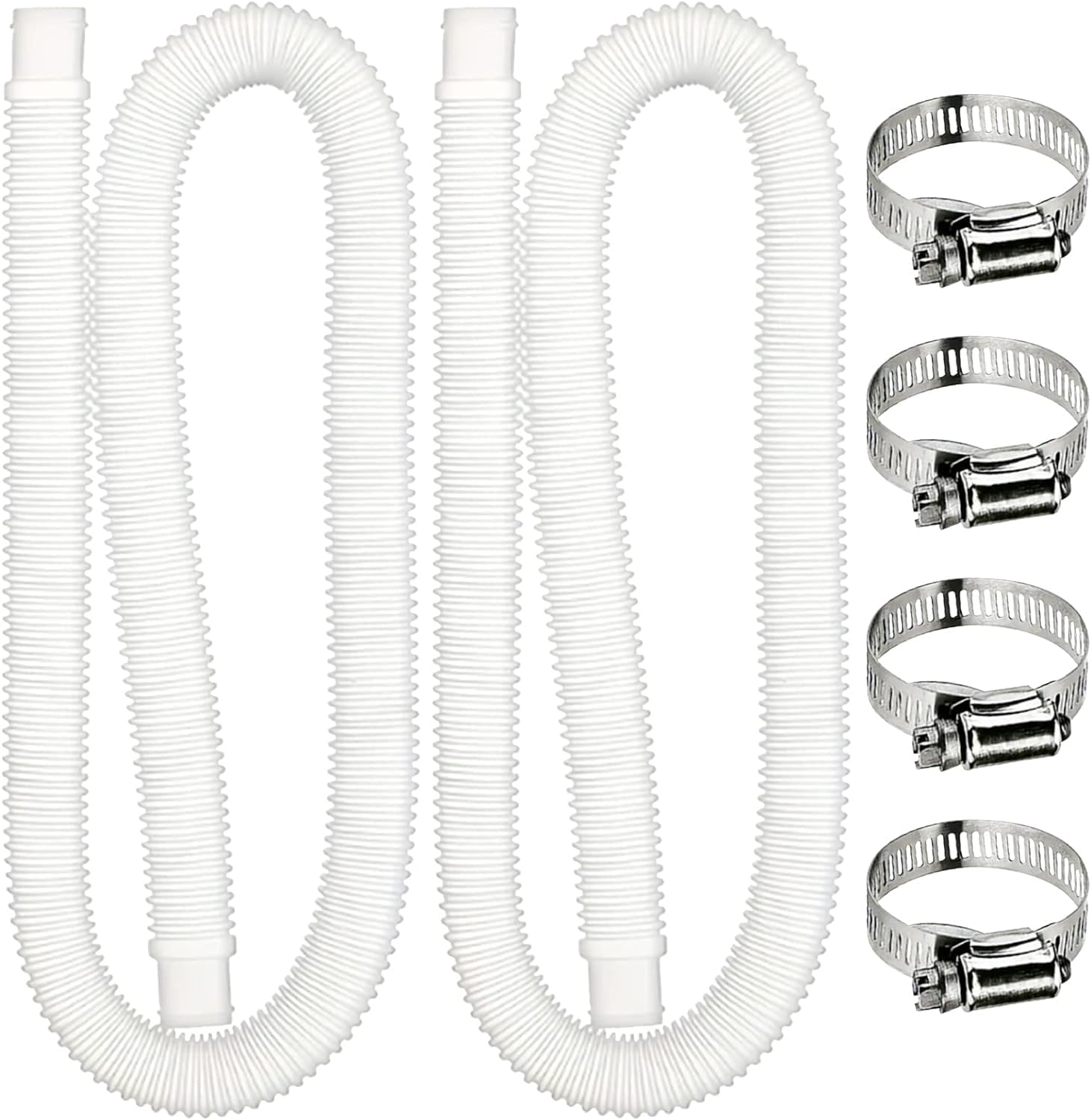 Wąż filtracyjny do basenu o długości 1,5 m z 4 metalowymi zaciskami do basenów naziemnych, opakowanie 2 szt. (przezroczysty)