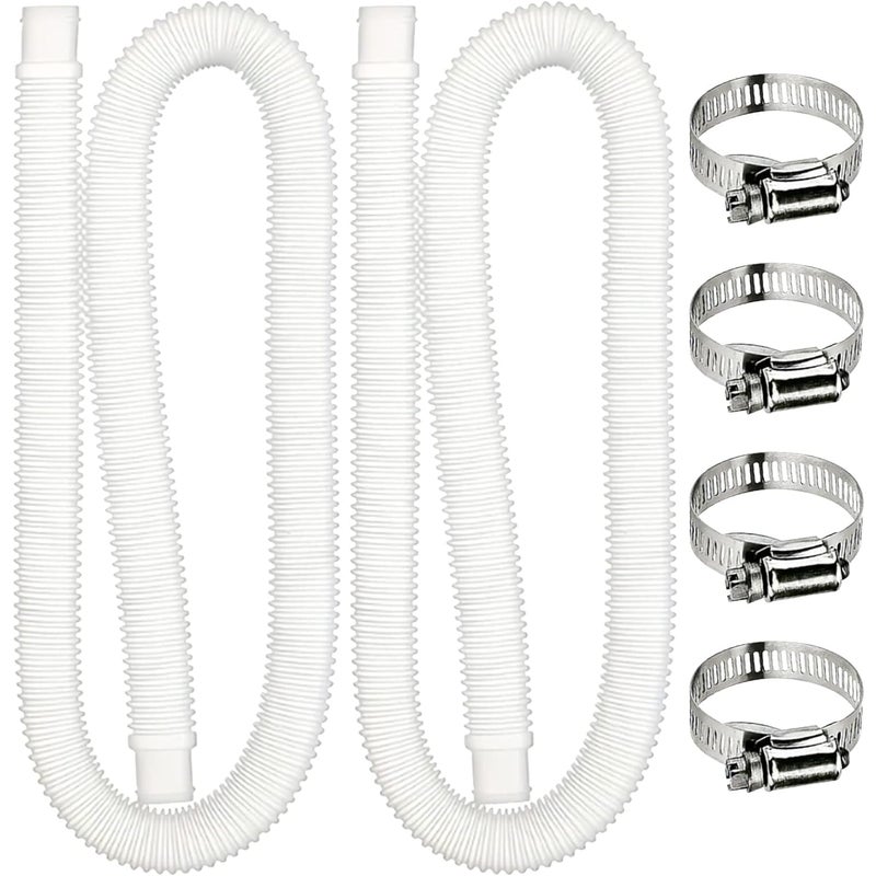 Wąż zamienny do filtra basenowego 1,5 m z 4 metalowymi zaciskami do basenów naziemnych, 2 sztuki (przezroczysty)