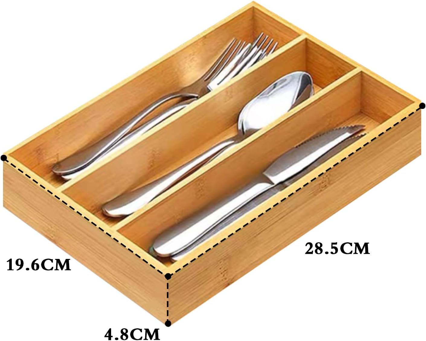 Range-couverts en bambou, porte-couverts en bambou avec 3 compartiments, tiroir de cuisine, range-couverts en bambou, range-couverts en bambou - 2