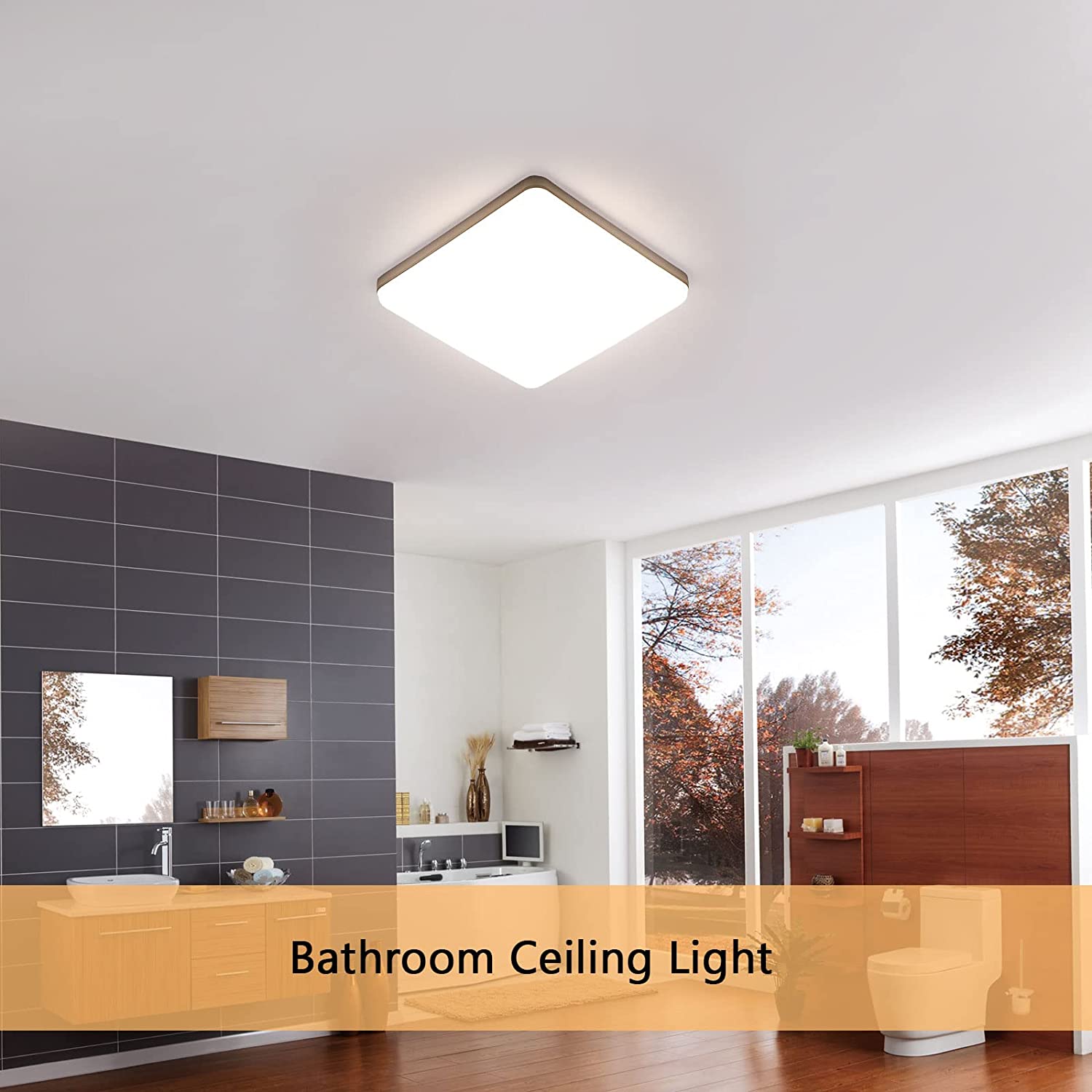 Plafón LED Baño GOECO, 36W 3200lm, Luz de techo Luz neutra 4000K para Cocina Pasill Dormitorio, Cuadrado D.23cm, Blanco - 3