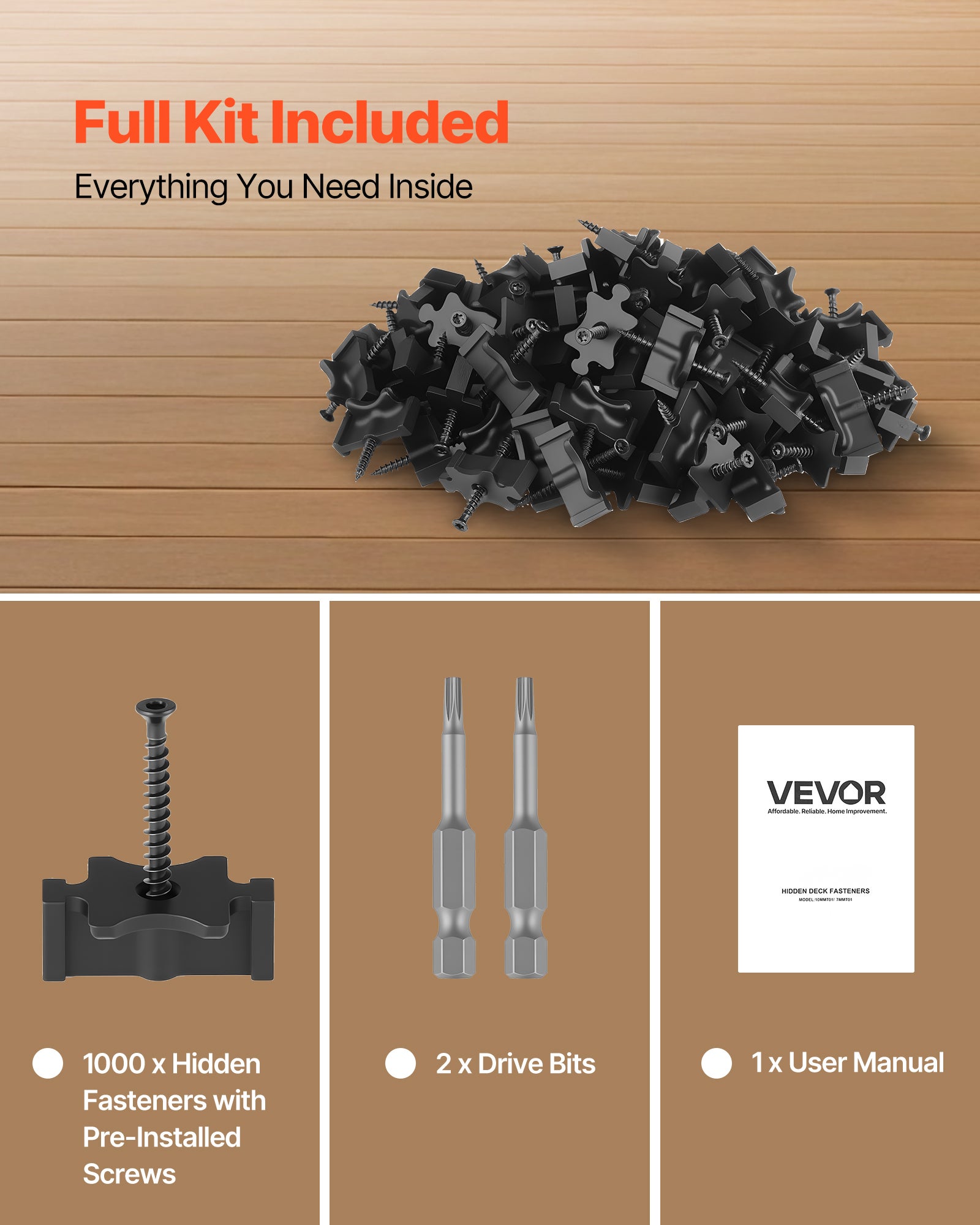 Fixation Invisible VEVOR pour Lame Terrasse Composite, 1000 PCS, Clips T en Plastique PP, Compatible avec Lames Terrasse d'Écart 6,5&nbsp;mm, Hauteur 10&nbsp;mm - 6