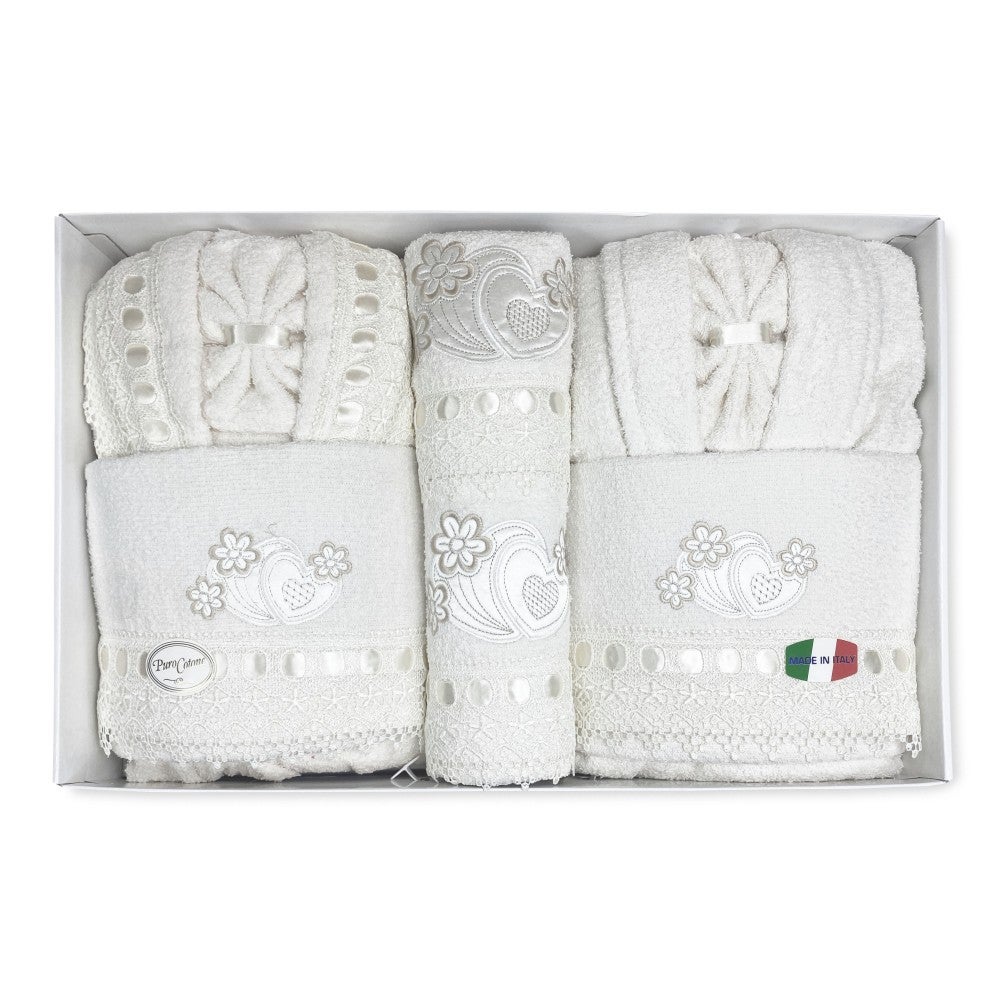 CAORI salle de bain REIGNOIRS COMPLETS EN SPUGNA brodés DENTELLE DE MACRAMÉ 8 pièces IDÉE NUPTIALE Taille 48-52 - 3