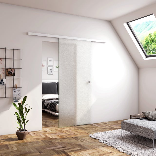 Porta Scorrevole 90x225 cm Porta da Interno Moderna in Vetro Temperato Opaco da 8 mm con Pellicola Anti-frantumi