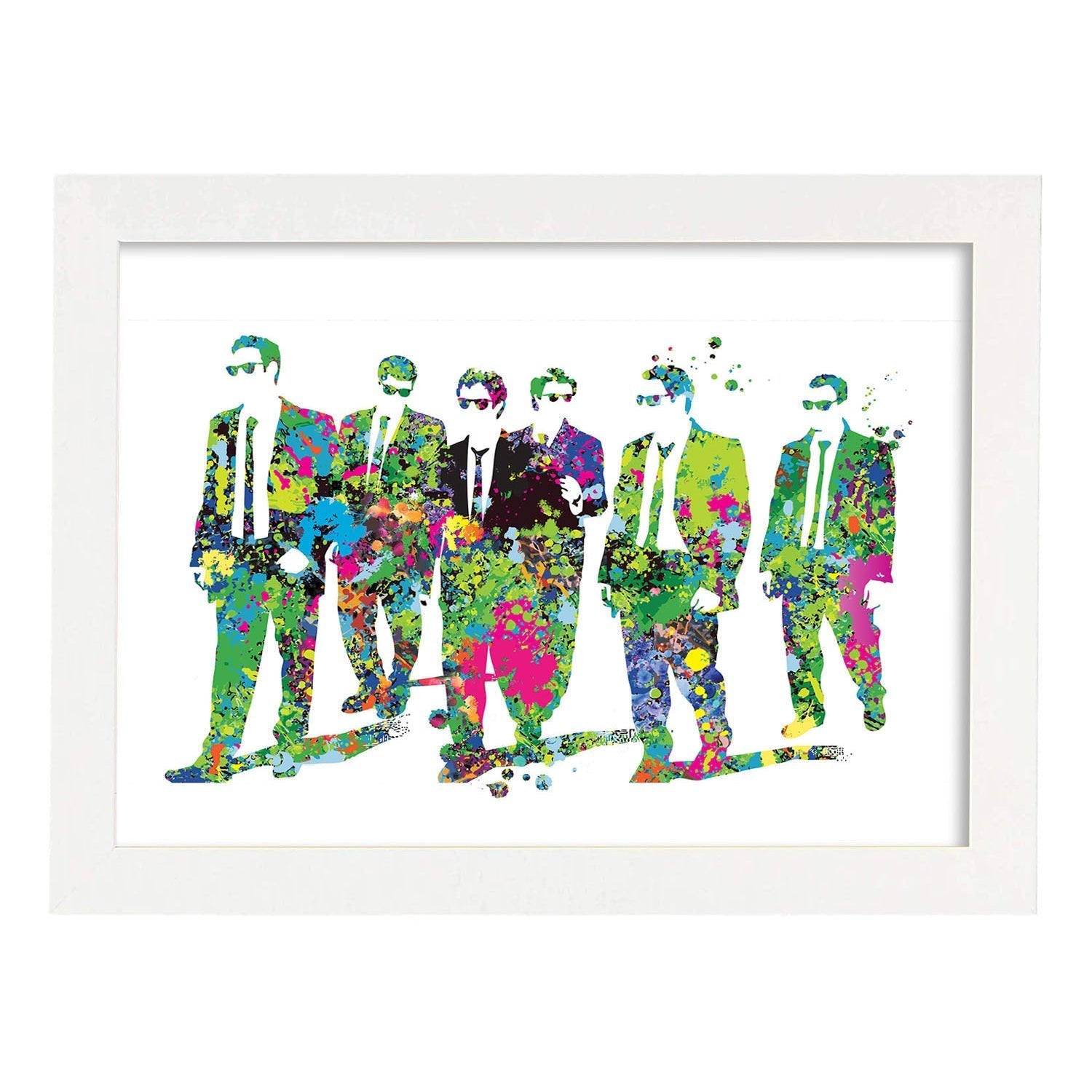 Poster de reservoir dogs estilo acuarela. láminas de cine, peliculas, y actores. posters de peliculas antiguas con estilo acuarela. marco blanco - a3