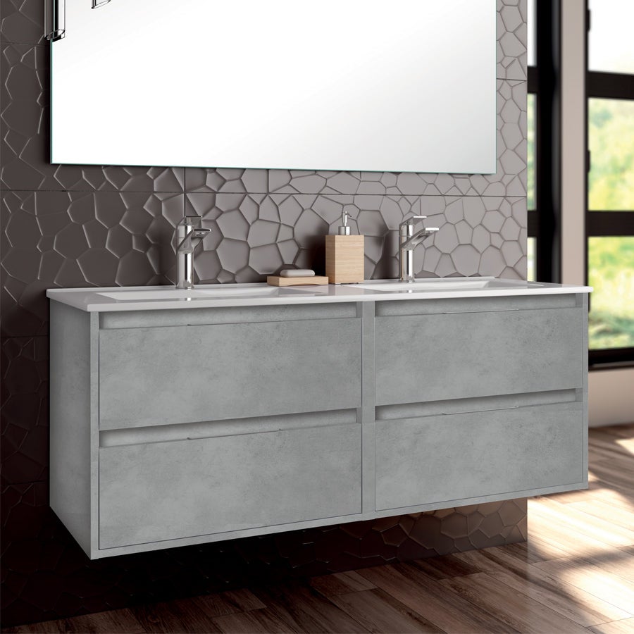 Meuble de salle de bain 120cm double vasque - 4 tiroirs - IRIS - ciment (gris) - 2