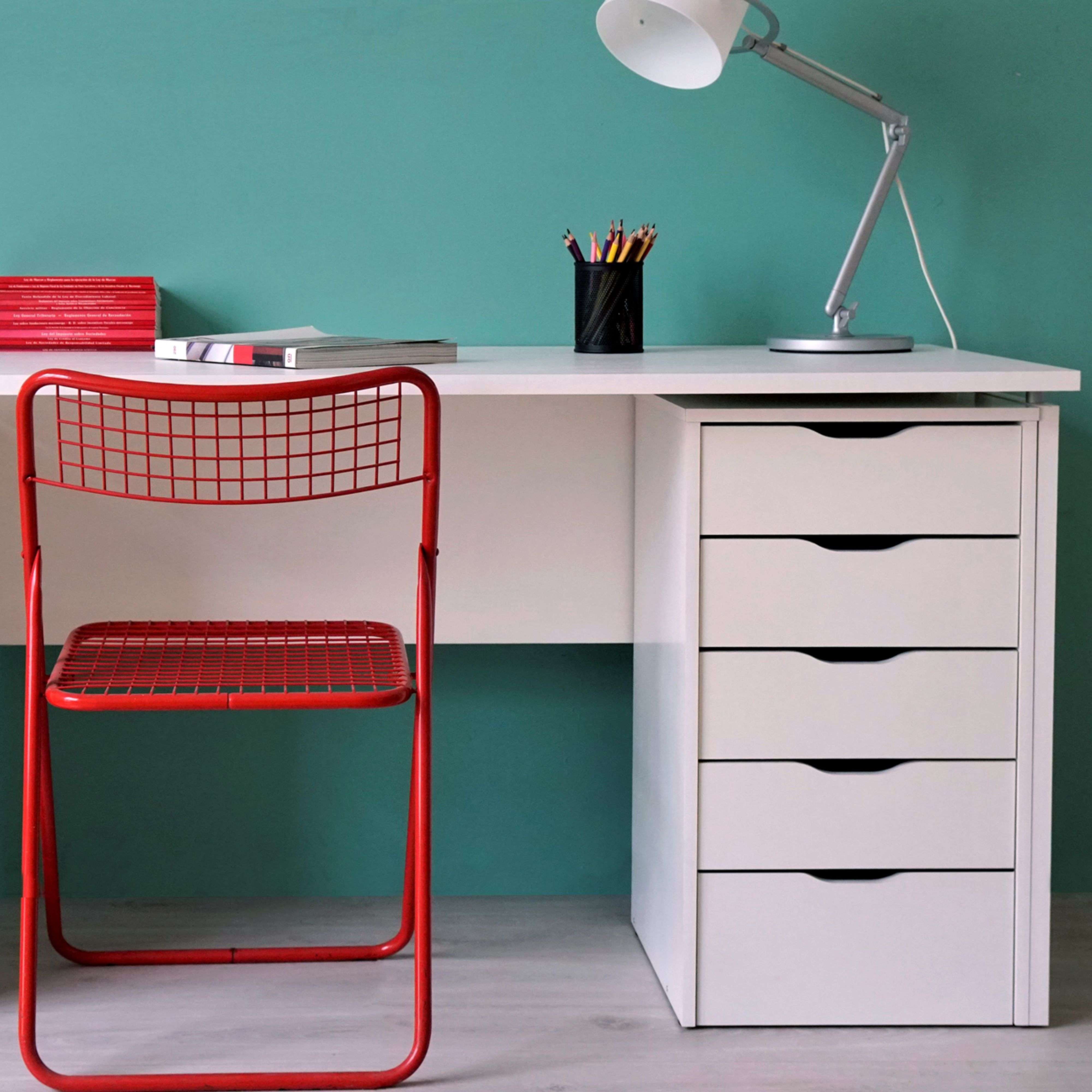 Commode 5 tiroirs Eko blanche, meuble de rangement de bureau moderne, 71 x 40 x 43 cm - 5