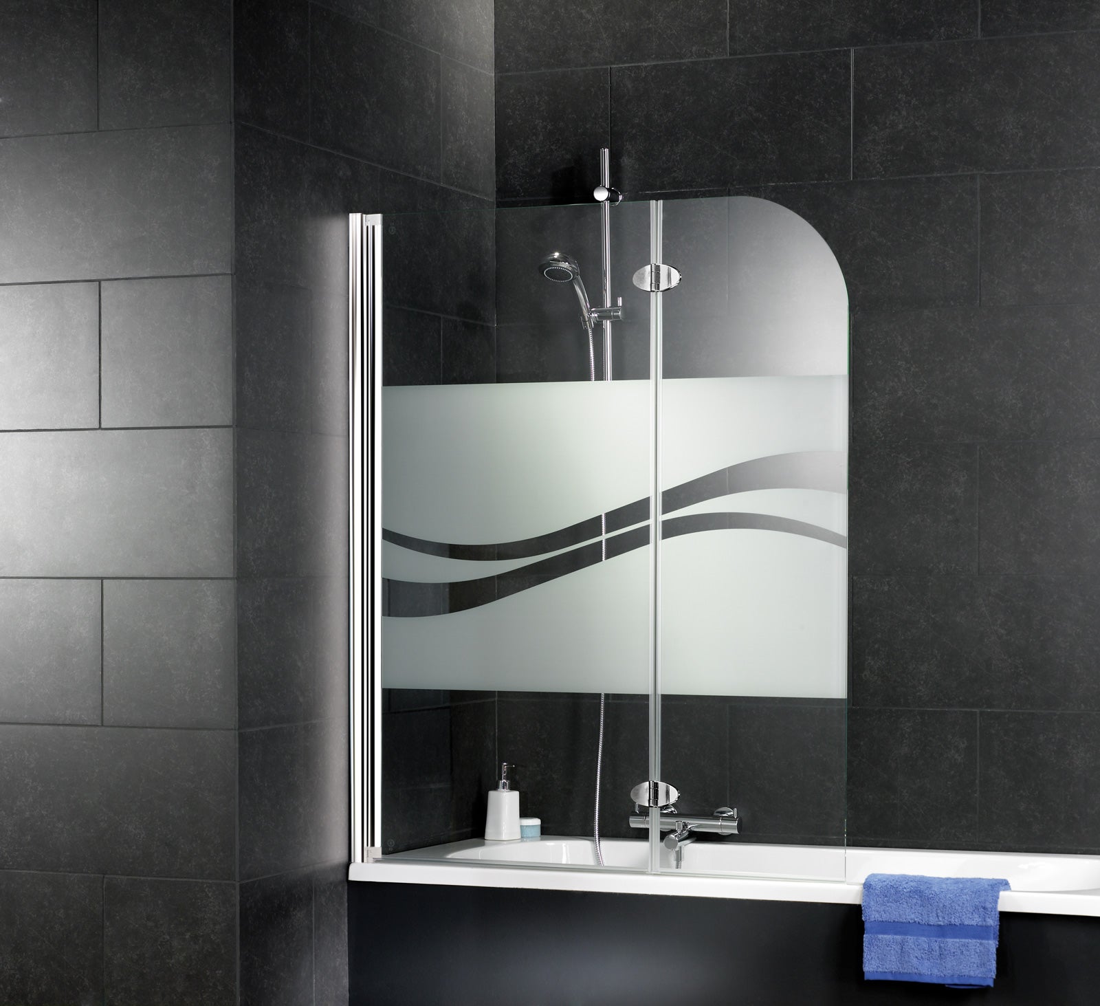 Pare-baignoire pivotant sérigraphié aspect chromé H.140xl.112 cm SCHULTE, paroi de baignoire réversible, écran 5 mm pliant, 2 volets rabattables liane - 2