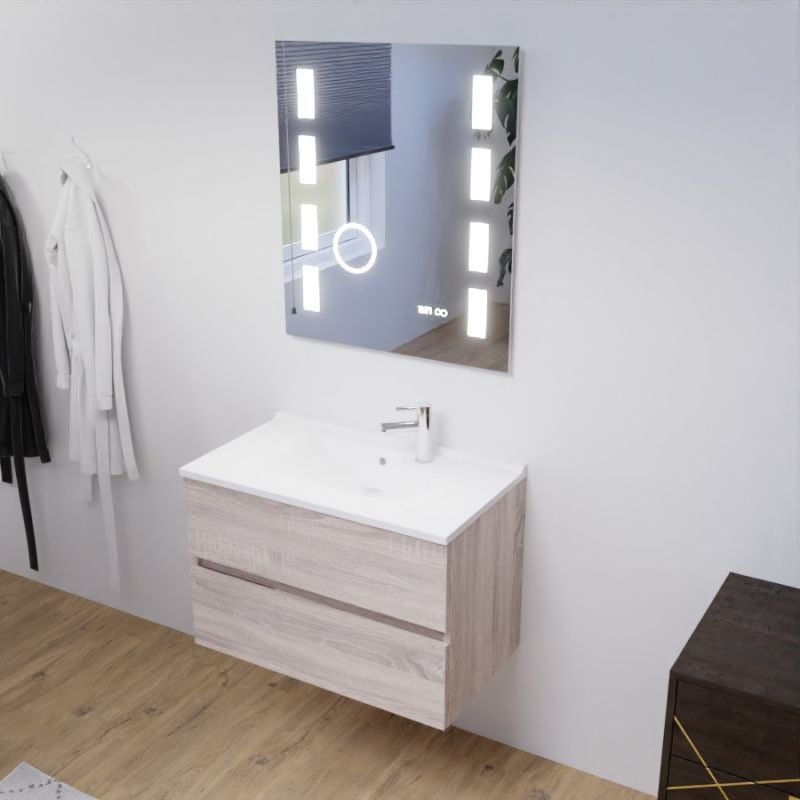 Meuble salle de bain 80 cm ROSALY avec plan vasque et miroir Excell Plus- Bois- Plan vasque en Résine - 2