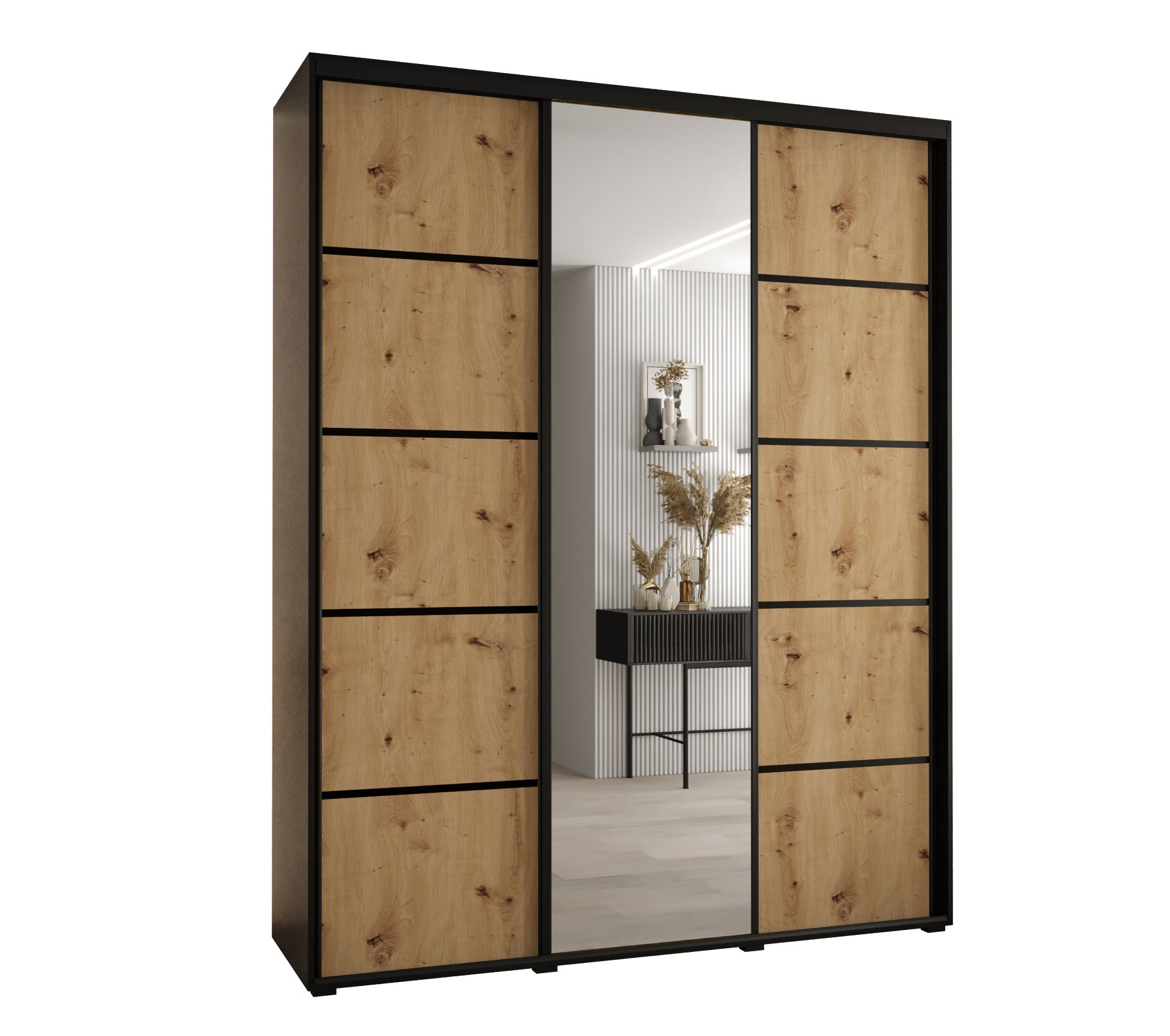 Szafa przesuwna z lustrem wysoka Davos 5 170 x 60 x 235,2 cm czarny + artisan + u. czarny - Abiks Meble