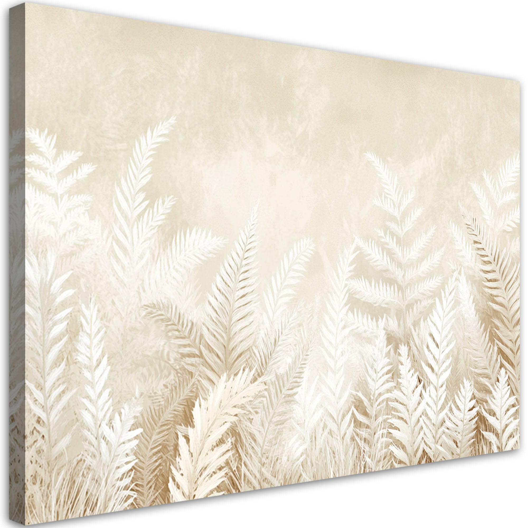 Obraz do salonu sypialni, Beżowe liście paproci pióra w stylu boho 120x80