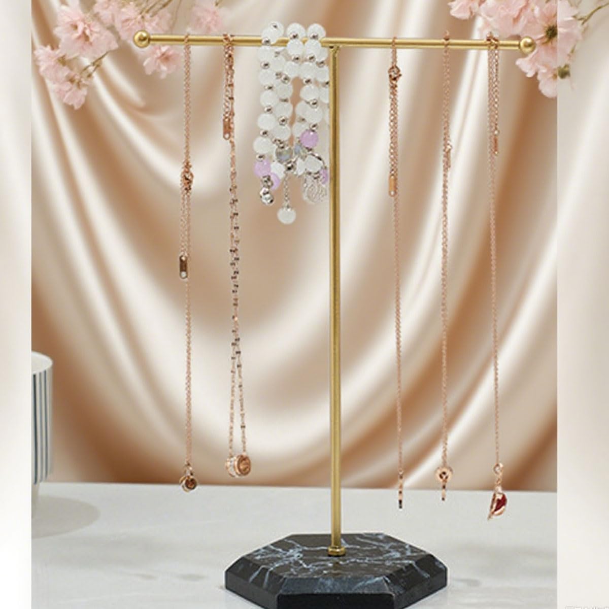 Présentoir à Bijoux,Porte bijoux,Collier Bracelet Porte Boucle d'Oreille,Presentoir avec Base en Bois,pour Range Bracelet Boucles Collier Montres - 4