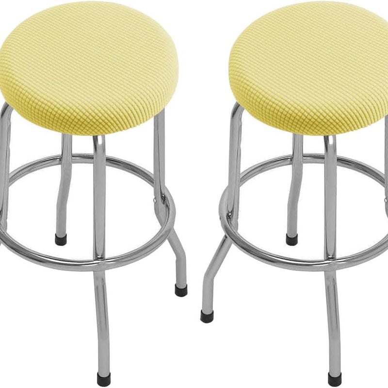 Pokrowiec na okrągły stołek (żółty), 2 sztuki, pokrowiec na okrągły stołek barowy, zmywalny, łatwy w pielęgnacji, miękki i trwały, na stołki o wymiara