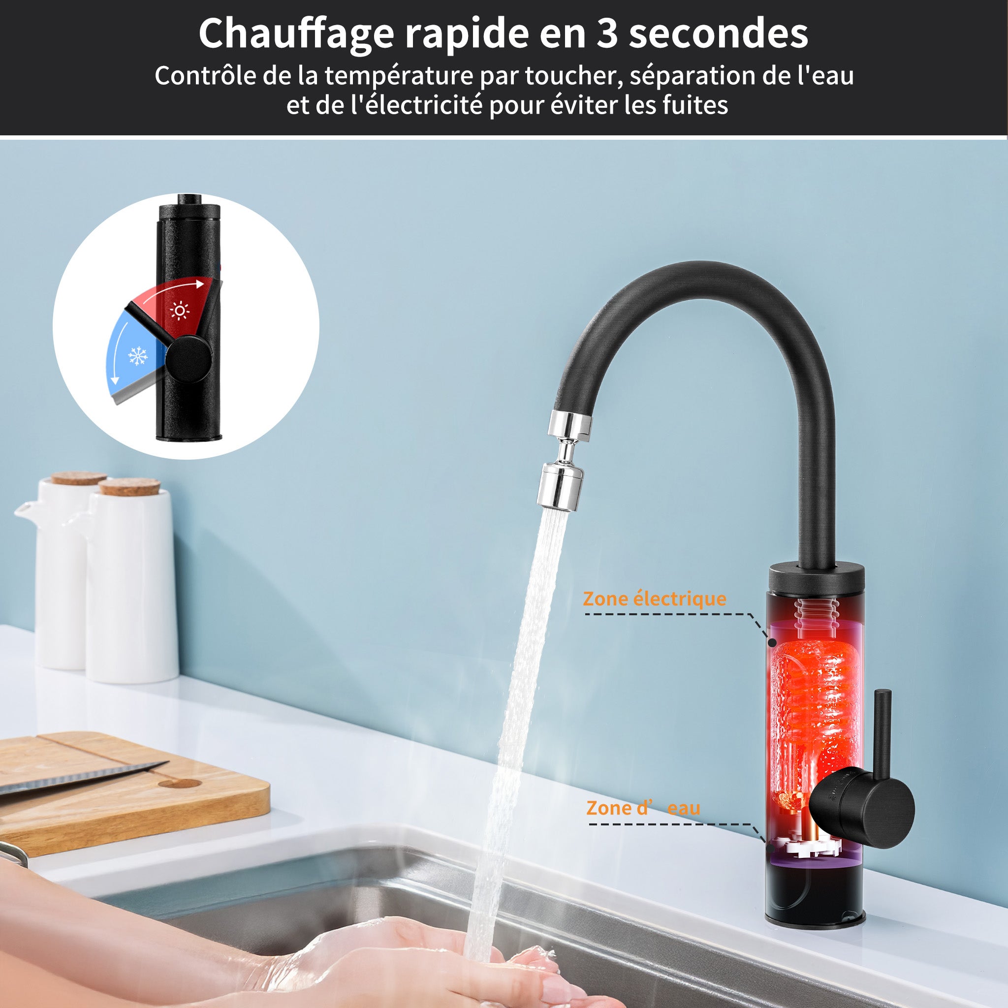 Grifo Eléctrico Negro 3400W de Acero Inoxidable – Mezclador