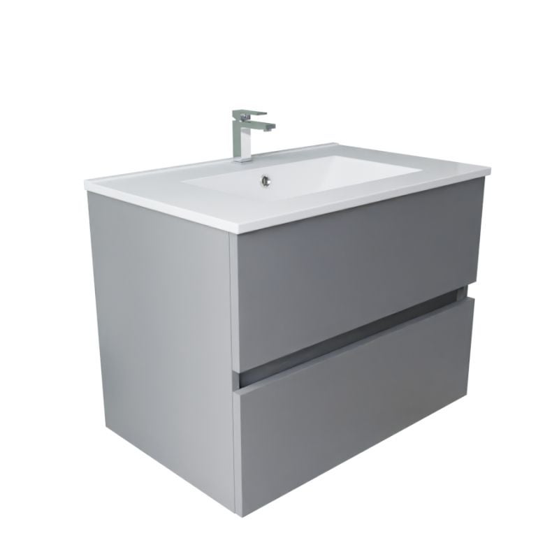 Meuble salle de bain suspendu 70 cm ROSALY INOX- Gris- Plan vasque en Céramique - 4