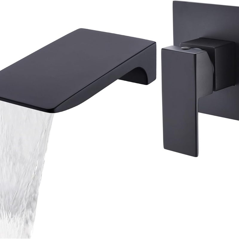 Czarny ścienny kran łazienkowy, ścienny kran mieszający, mosiężny kran wodospadowy