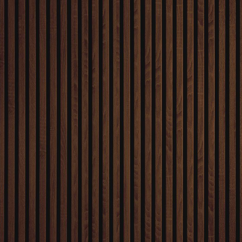 Panneau Mural acoustique tasseaux bois 120 x 30 x 1,9 cm - décor chêne foncé / feutrine noir - 0,36m² - 4