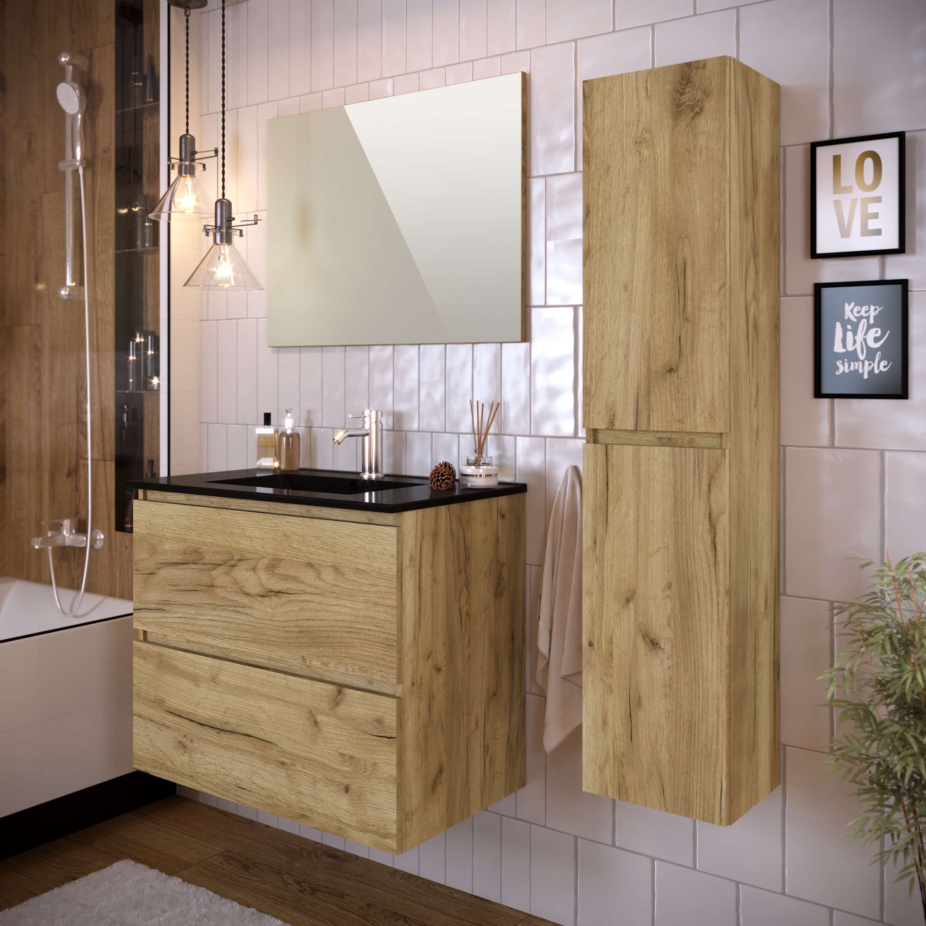 Colonne de salle de bain CIMS 2 portes 140x30x27 cm chêne T-BATH - 7