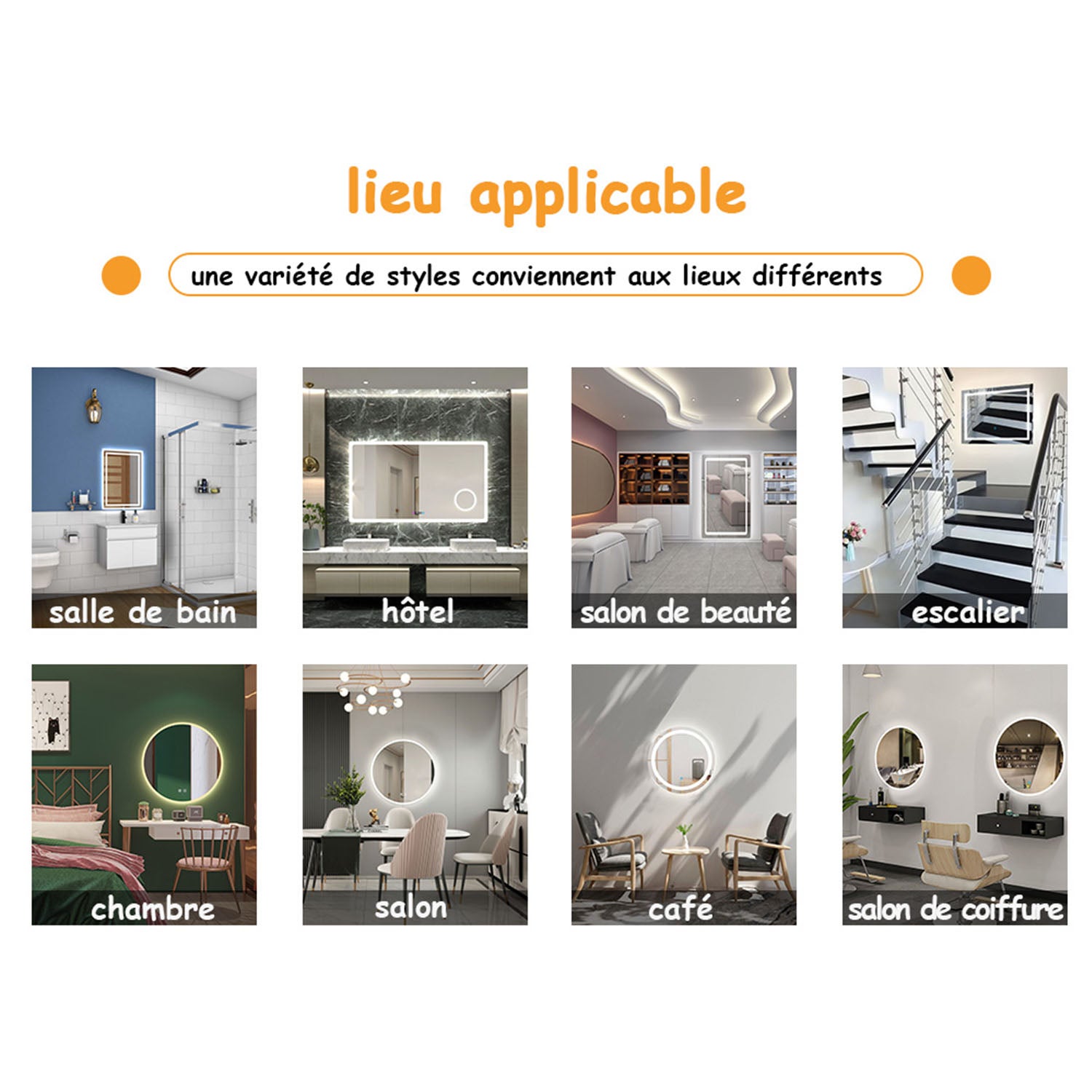 AICA Sanitaire Miroir LED 80 x 60 x 4 cm anti-buée avec 2 Interrupteurs Tactiles, miroir de salle de bain modèle Classique - 4