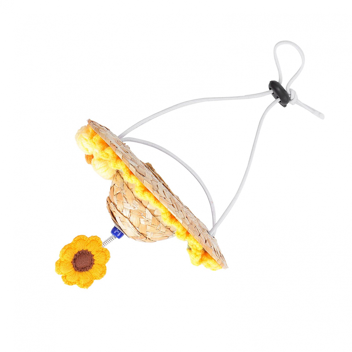 Chapéu de palha tecido para animais de estimação, bonito, feito à mão, ajustável, protetor solar de verão para cães e - 5