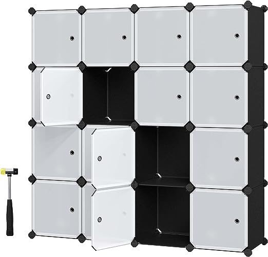 SONGMICS Meuble de Rangement Modulable, 9 Compartiments, Étagère en Plastique, avec Portes, pour SONGMICS Meuble de Rangement Modulable, 9 Compartiments, Étagère en Plastique, avec Portes, pour
