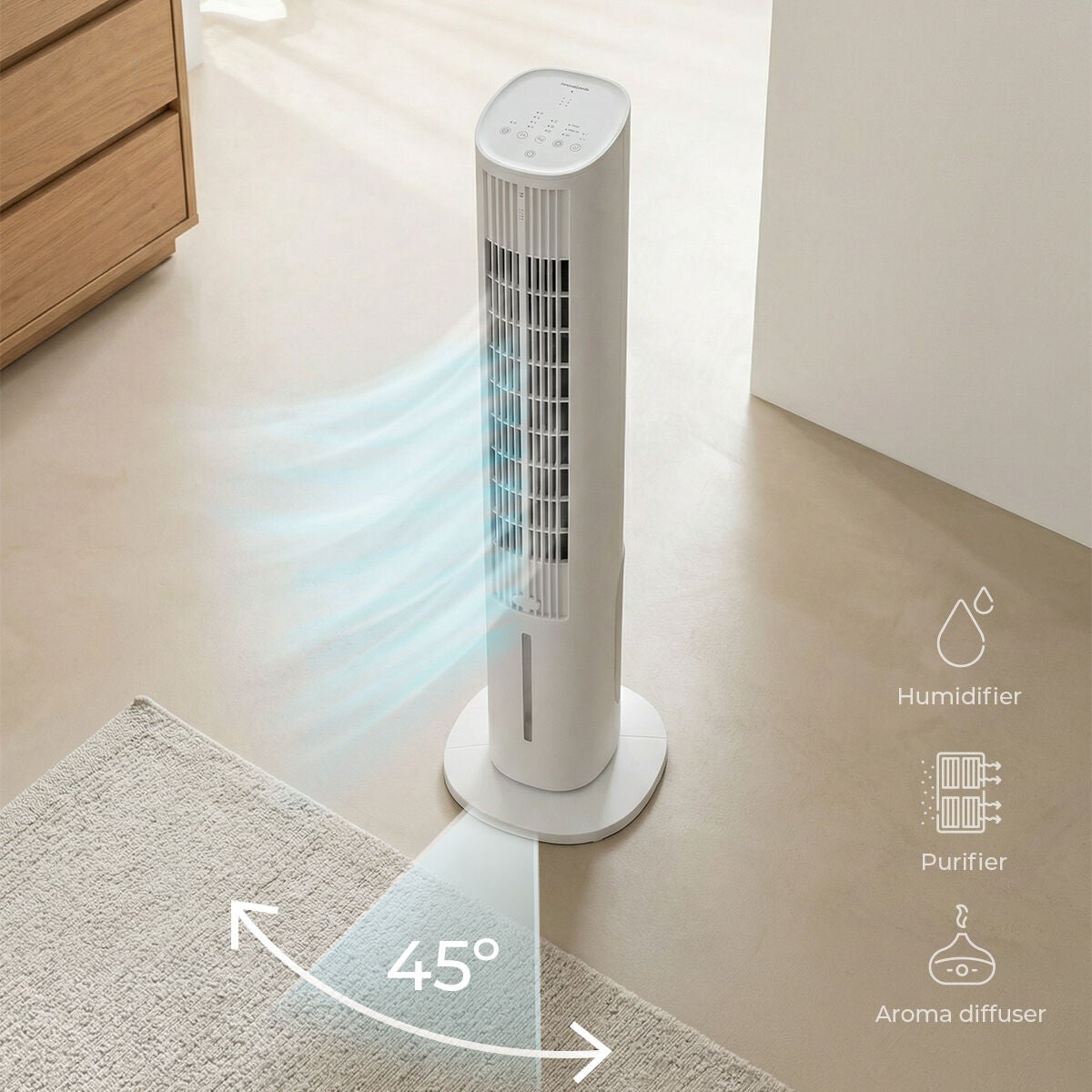 Climatiseur évaporatif tour, silencieux, télécommande, 3 vitesses, minuterie et oscillation InnovaGoods - 4