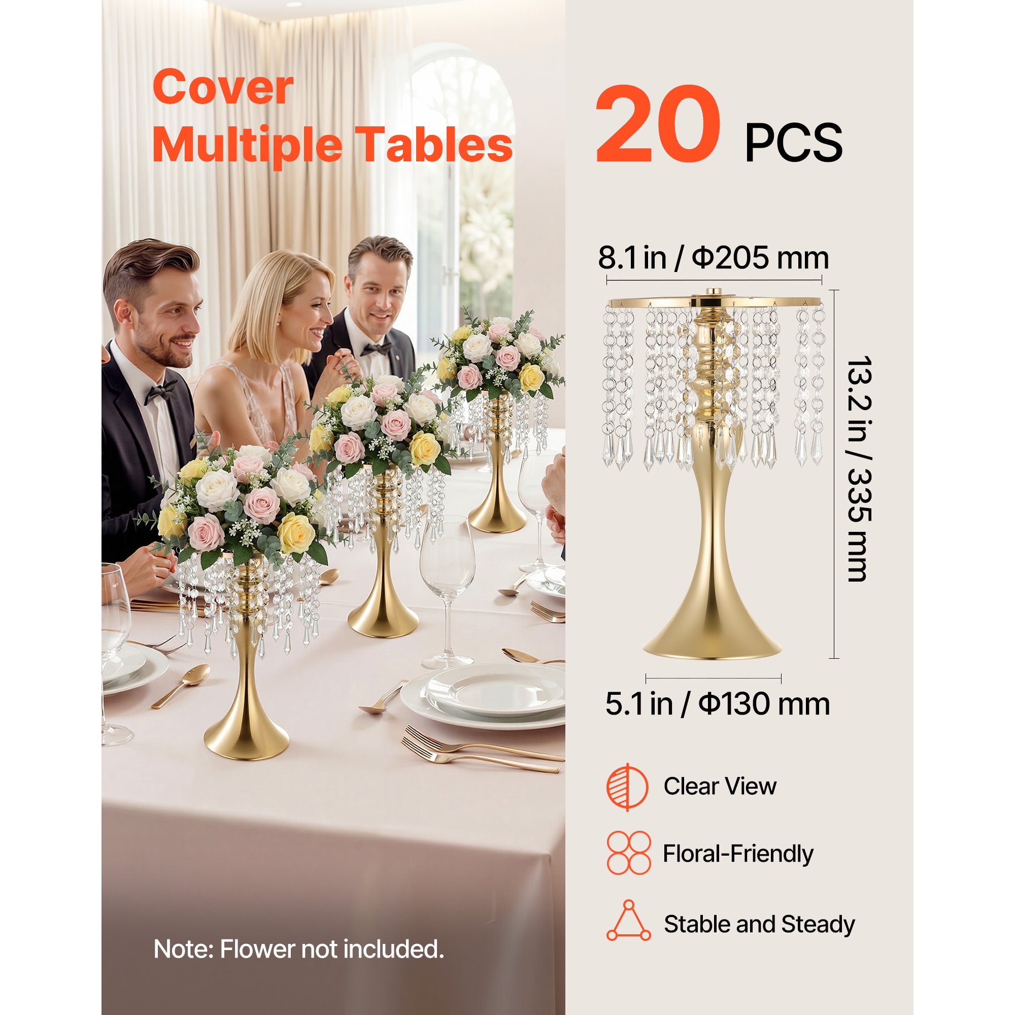 Lot de 20 vases en metal SucceBuy pour mariage, hauteur 33,5 cm, supports pour arrangements floraux, banquets, fetes, decoration interieure - 3