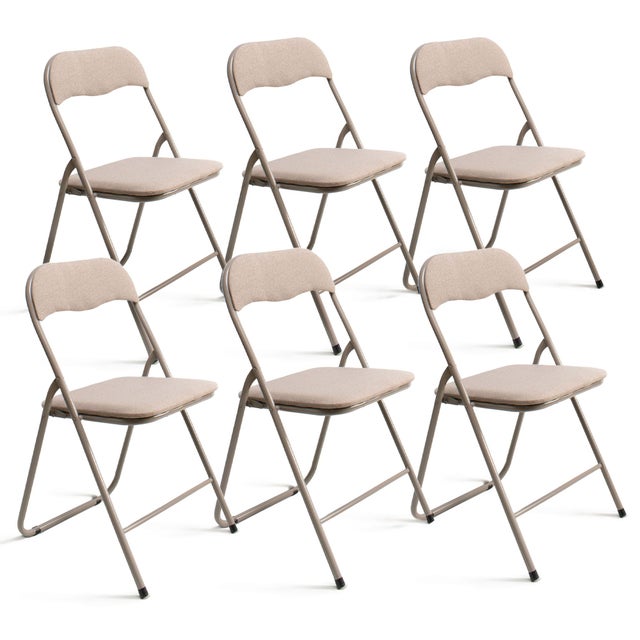 THE SECRET HOME – Pack de 6 Sillas Plegables de Poliéster y Metal – Alto. 78 cm x Ancho. 43 cm - Nude