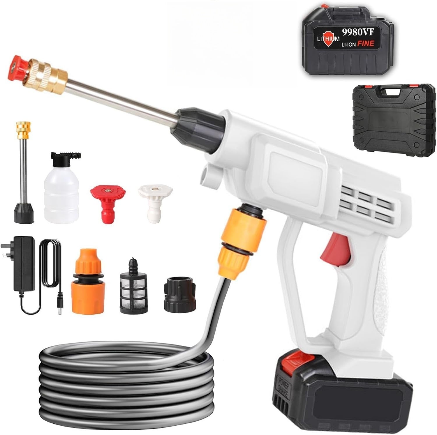 Pistolet Haute Pression - TANBABY - 600W - 2 Batteries 2000mAh - Buse 3 En 1 - Portable Sans Fil - Bricolage