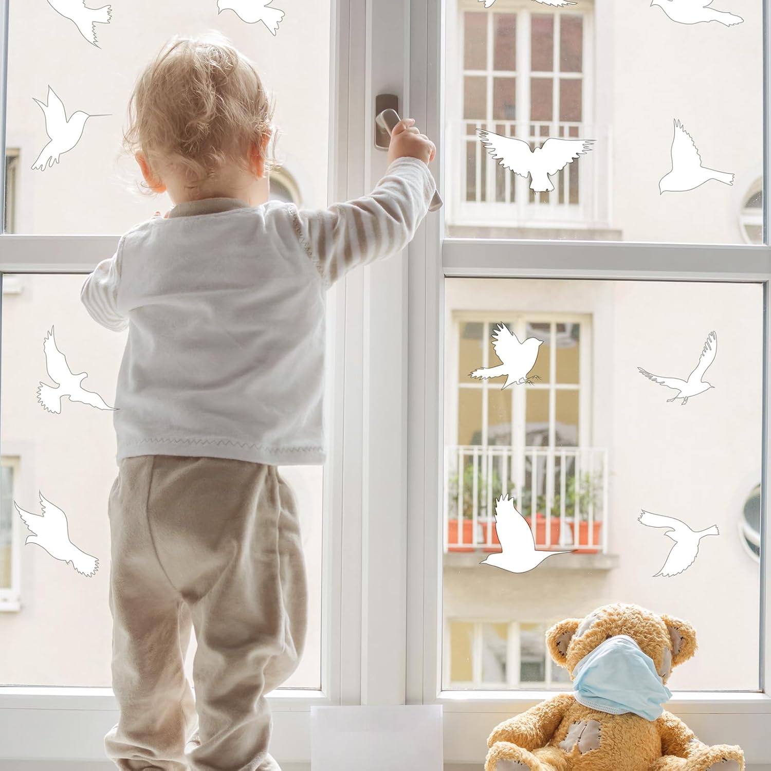 Autocollants anti-collision pour oiseaux de fenêtre 16 Pcs,Autocollant Blancs pour Vitre pour la Protection des Oiseaux - 5