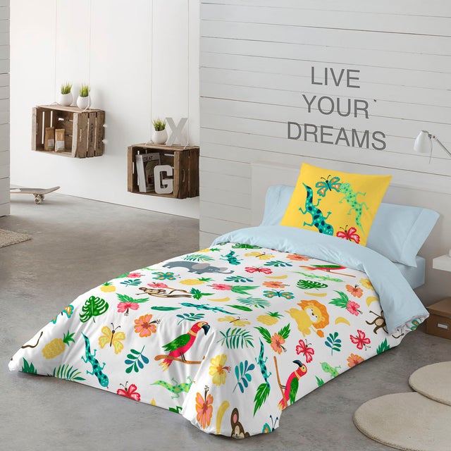 HOUSSE DE COUETTE JUNGLE EXOTIQUE 100% COTON LIT 90