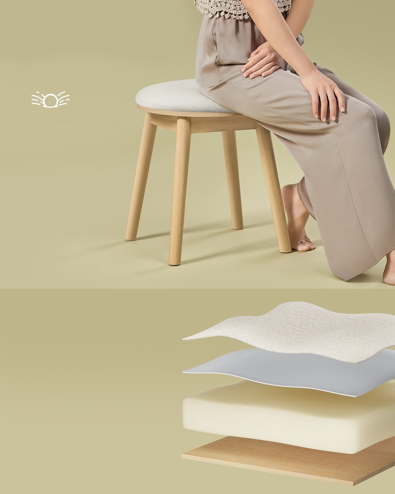 Tabouret de Coiffeuse, Pieds Antidérapants, Blanc Crème et Beige Chêne - 4