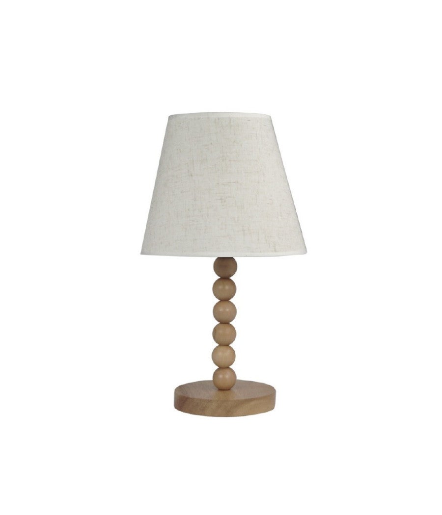 Trade Shop - Lampada Tavolo Con Base In Legno Con Motivo Paralume Bianco Attacco E27 Xc-7014 - - 2