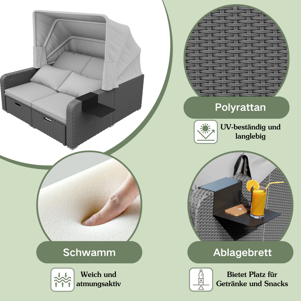 Canapé Polyrattan 2 Places avec Fauteuil Lounge, Coussins Confortables et Marquise Amovible pour Jardin et Terrasse - 9