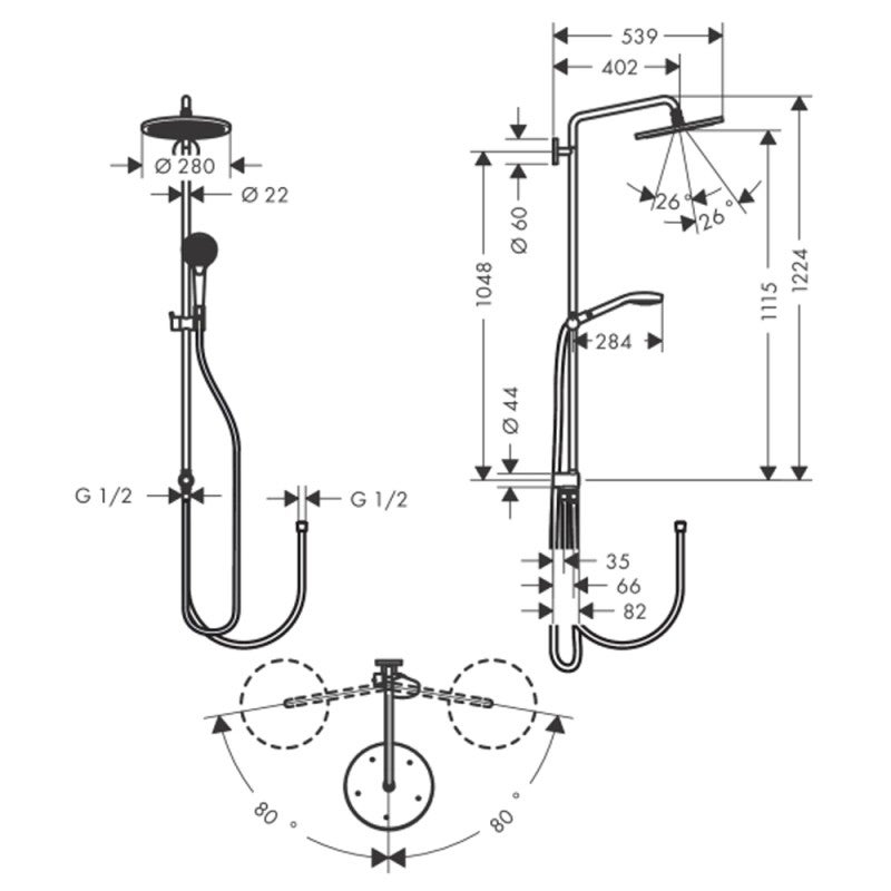 Colonne de douche ou bain douche sans mitigeur HANSGROHE Croma Select S 280 chromé - 4