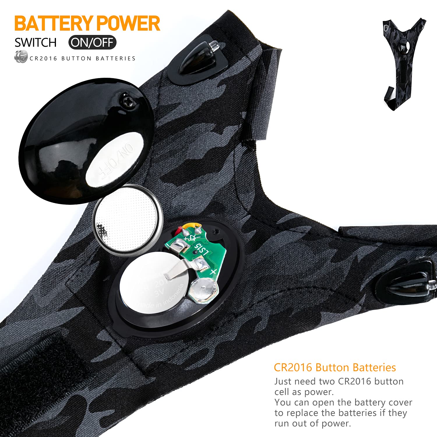 Gants avec lampe torche LED intégrée, outils et gadgets pratiques pour la pêche et le camping, 1 paire de gants camouflage - 4