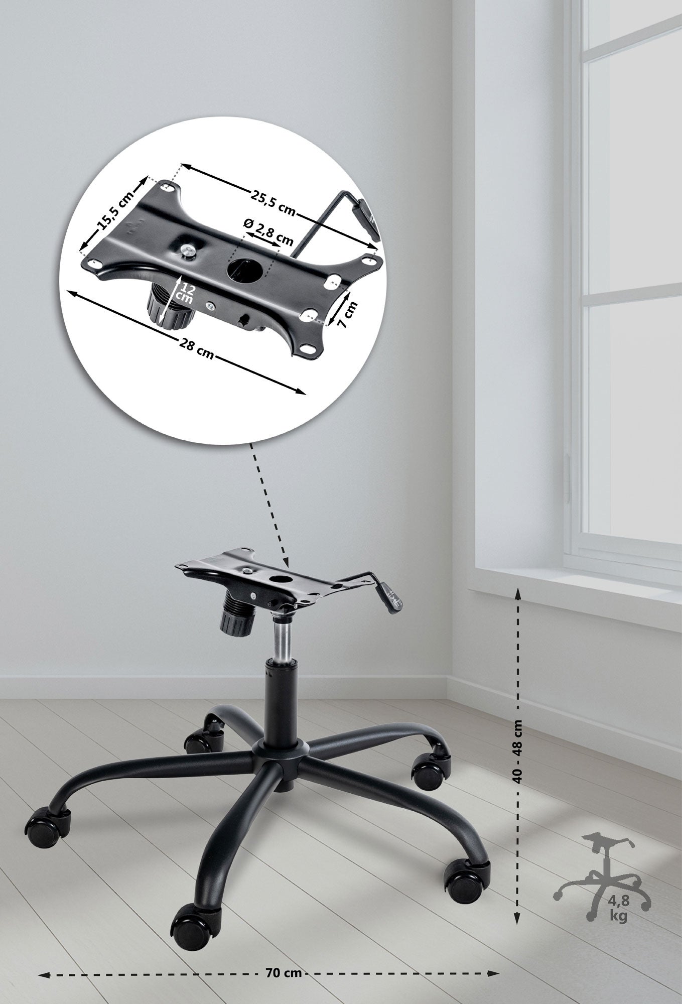 Piètement universel de remplacement pour chaise de bureau Noir - 2