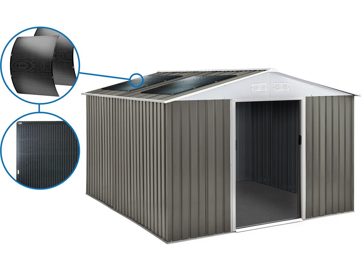 Metalowa szopa ogrodowa "Dallas" - 15,16 m² z panelami słonecznymi - Taupe