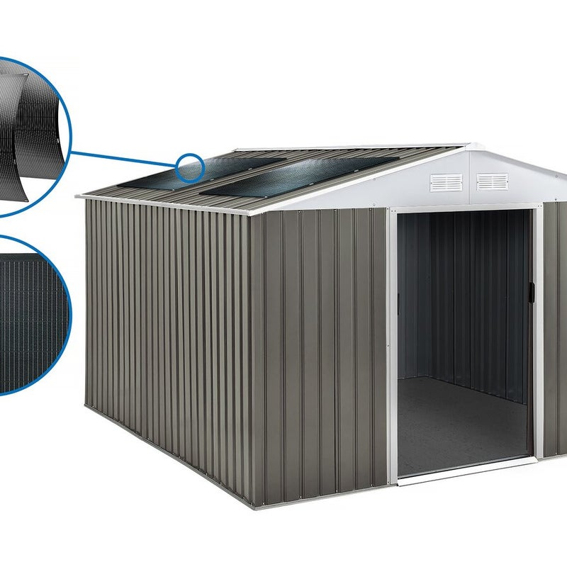 Metalowa szopa ogrodowa "Dallas" - 15,16 m² z panelami słonecznymi - Taupe