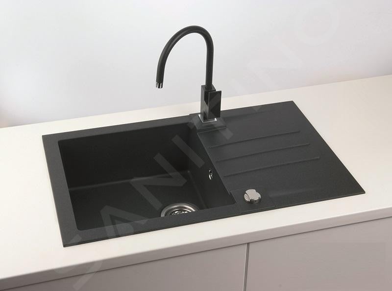 STRADOUR Evier a encastrer en granit 1 cuve 1 égouttoir 780x500 noir pailleté - 4