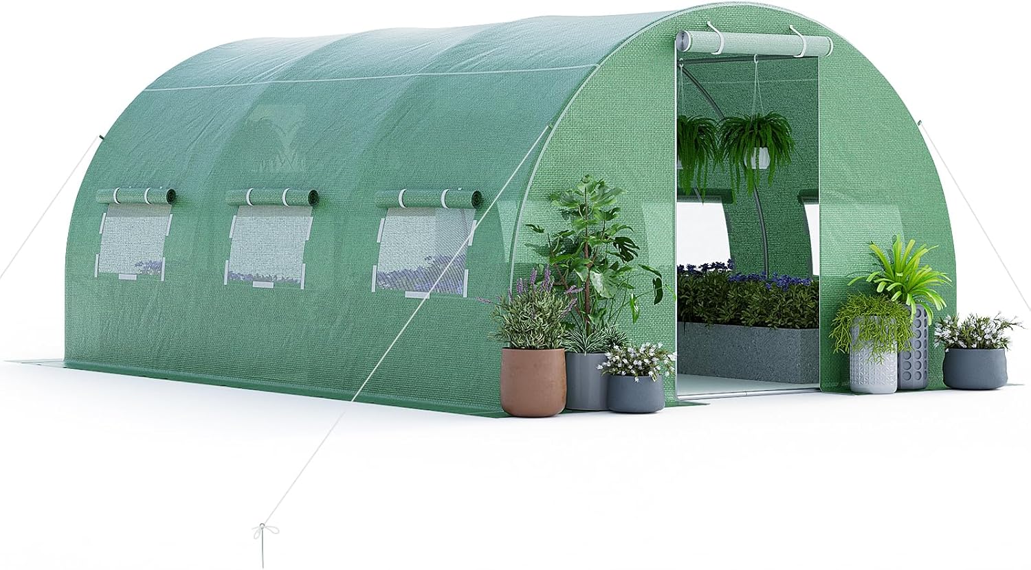 Szklarnia ogrodowa tunelowa 600 x 300 x 200 cm Solidna rama ze stali ocynkowanej, obręczą 6 rolowanych okien 2 drzwi zapinane na zamek błyskawiczny