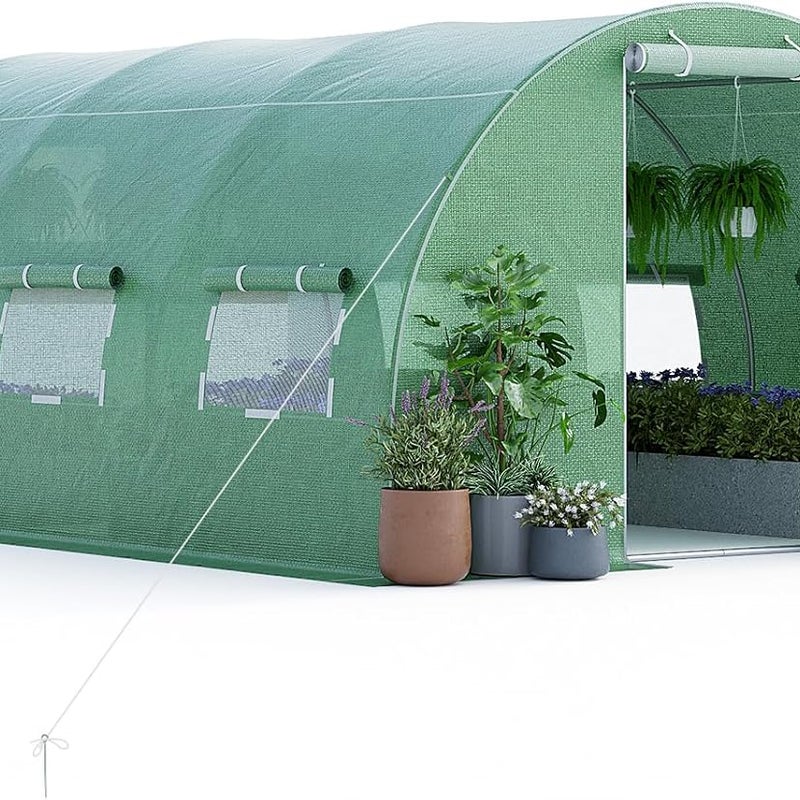 Szklarnia ogrodowa tunelowa 600 x 300 x 200 cm Solidna rama ze stali ocynkowanej, obręczą 6 rolowanych okien 2 drzwi zapinane na zamek błyskawiczny