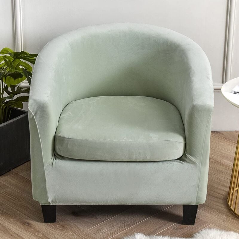 Velours Housse de Fauteuil Club Cabriolet Ensemble de 2 Pièces avec Housse de Coussin, Housse Fauteuil Salon Crapaud Extensible Tub Chair, VERT CLAIR - 3