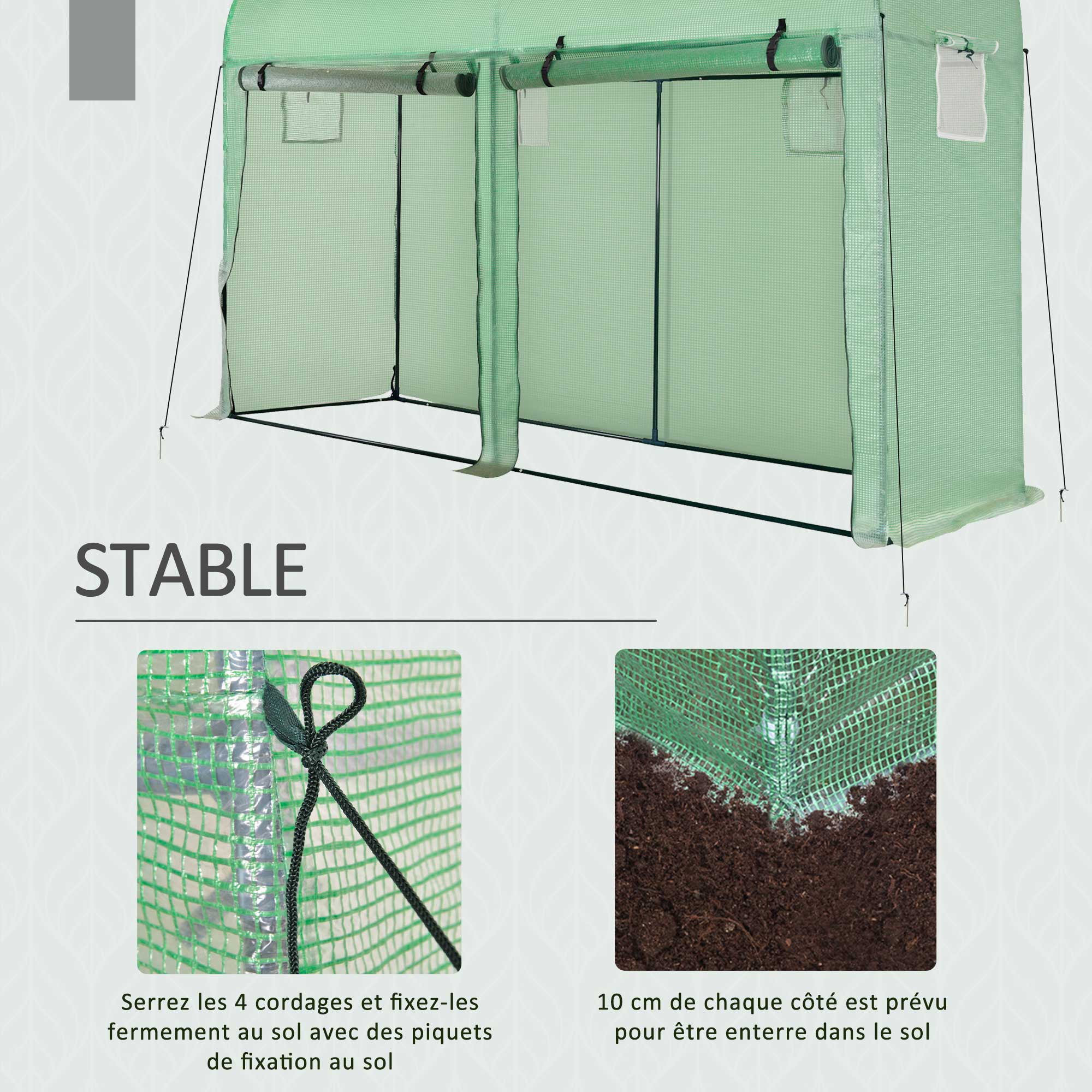Serre de jardin - Outsunny - petite serre de balcon bâche pe portes et fenêtres roulantes - acier - 300 x 100 x 200 cm - vert - 6