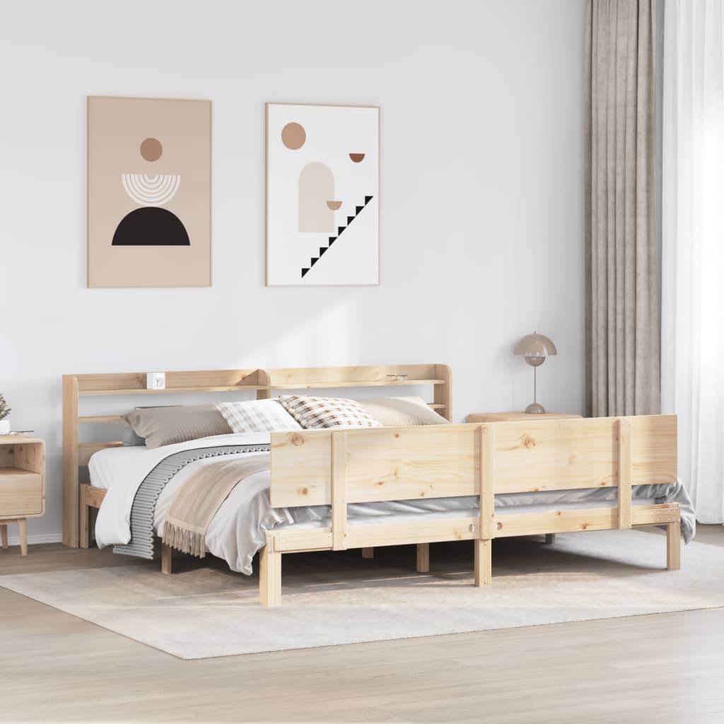 Rama łóżka z wezgłowiem, 200x200 cm, lite drewno sosnowe vidaXL
