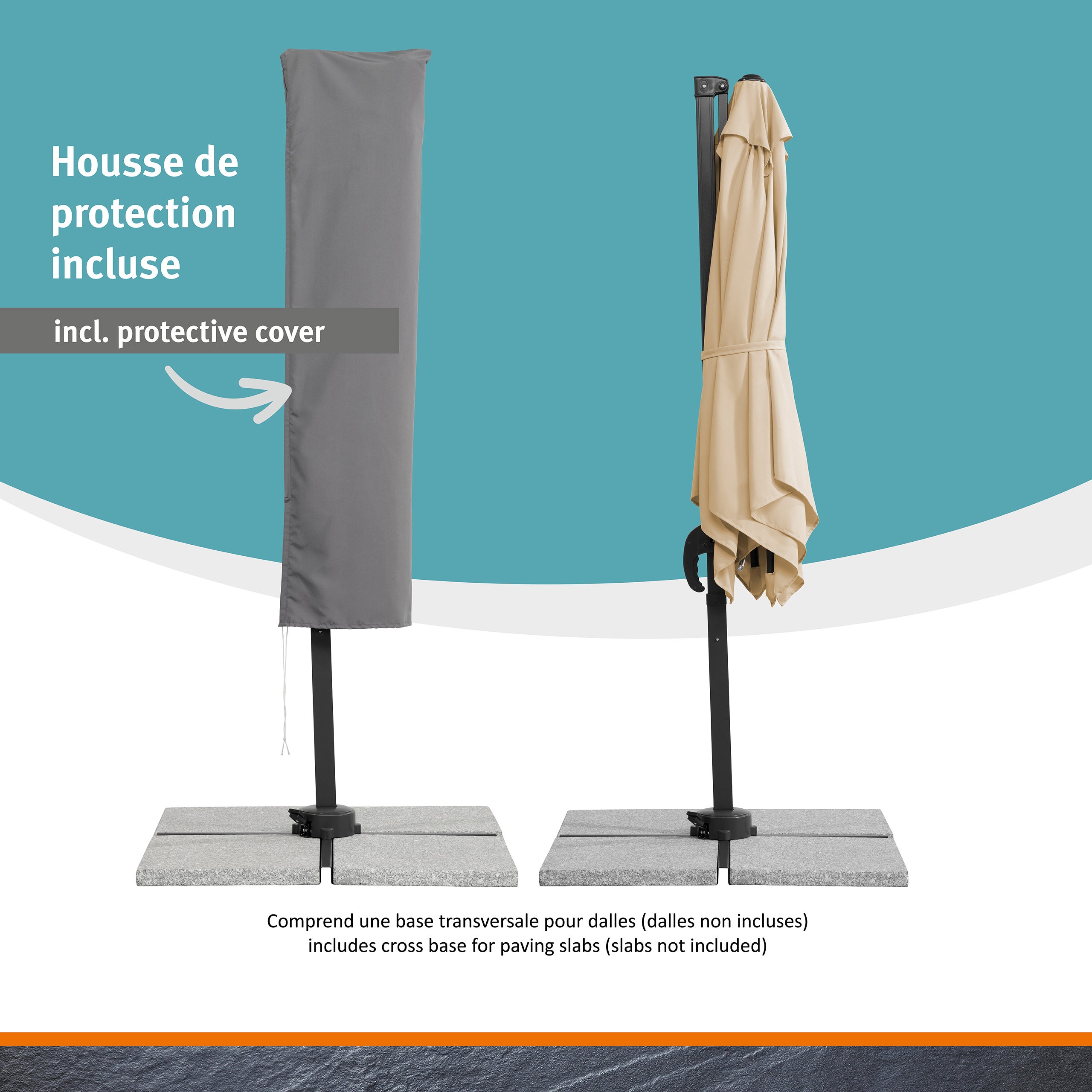 Parasol déporté Schneider Rhodos Junior naturel, 230 x 230 cm – rotatif 360°, avec housse - 5
