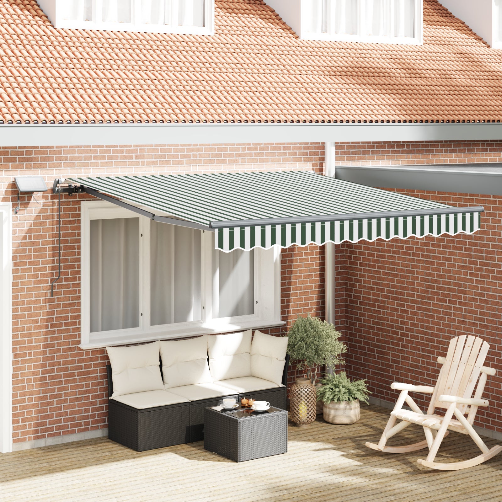 Vidaxl toldo retráctil manual con led verde y blanco 300x250 cm, vidaxl tela de reemplazo para toldo 3x2.5 m marco verde y blanco