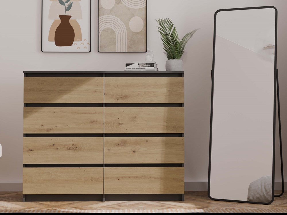 MILAN - Commode de chambre 8 tiroirs - 40x120x97cm - Style moderne - Meuble de rangement - Gris&Chêne - 5